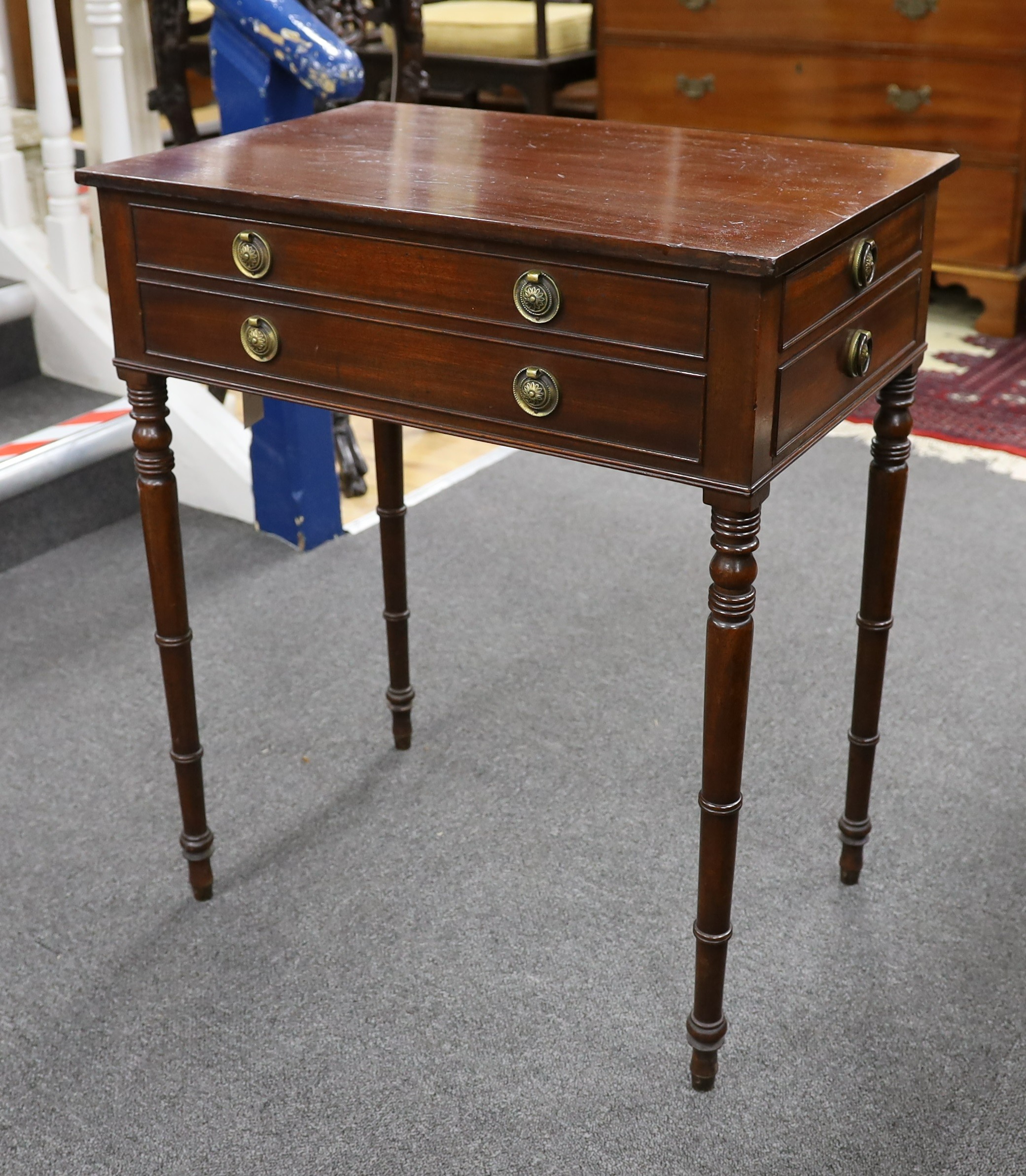 A Regency rectangular mahogany four drawer side table, width 60cm, depth 40cm, height 72cm